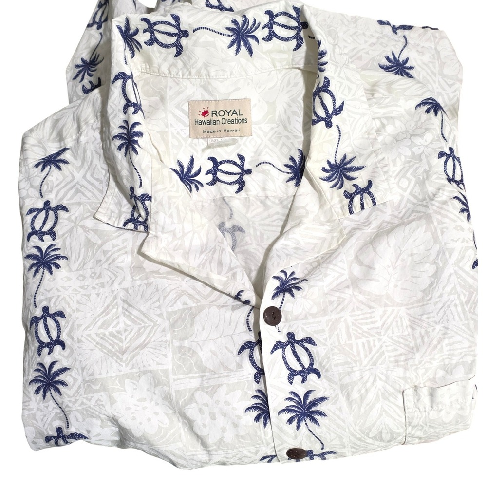 Royal‎ Hawaiian Creations Shirt Mens 3XL White Navy Blue Excellent Honu Turtle